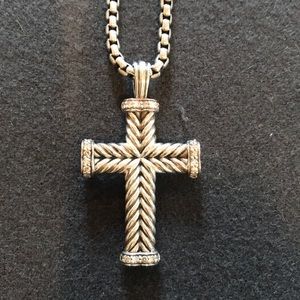 David Yurman Large Diamond Cross Pendant w/ Chain